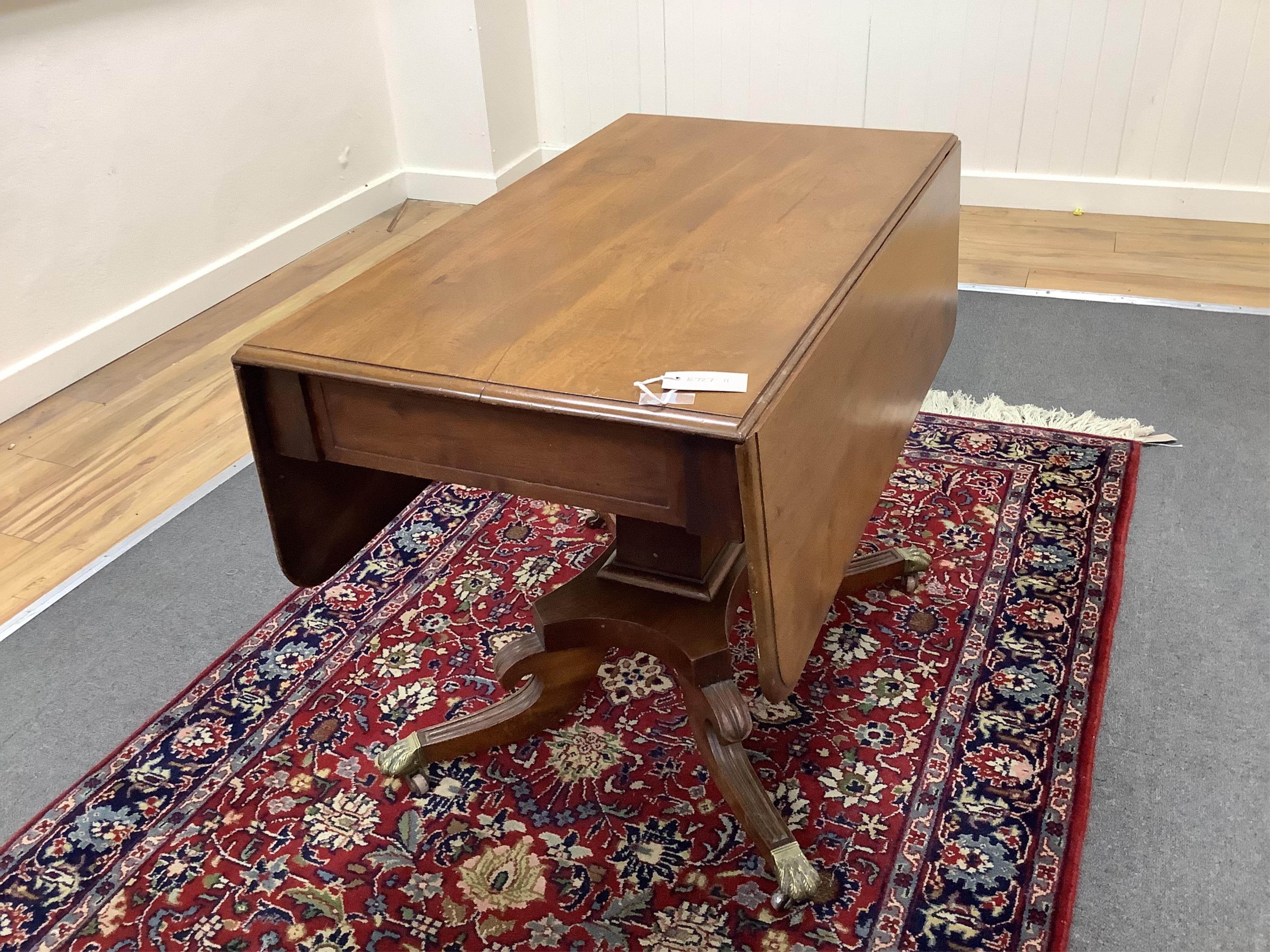 A Regency mahogany Pembroke breakfast table, width 109cm extended, depth 94cm, height 69cm. Condition - fair to good.